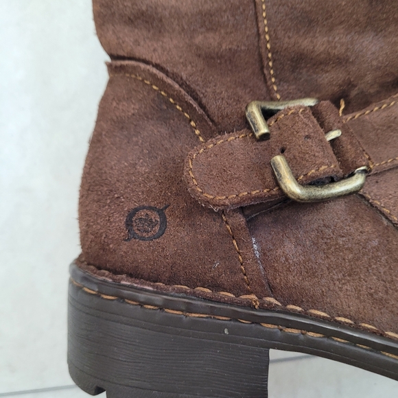 Born Leather Brown Suede Tall Moto Strap Tessa Buckle Boots Size 6 - Picture 2 of 7